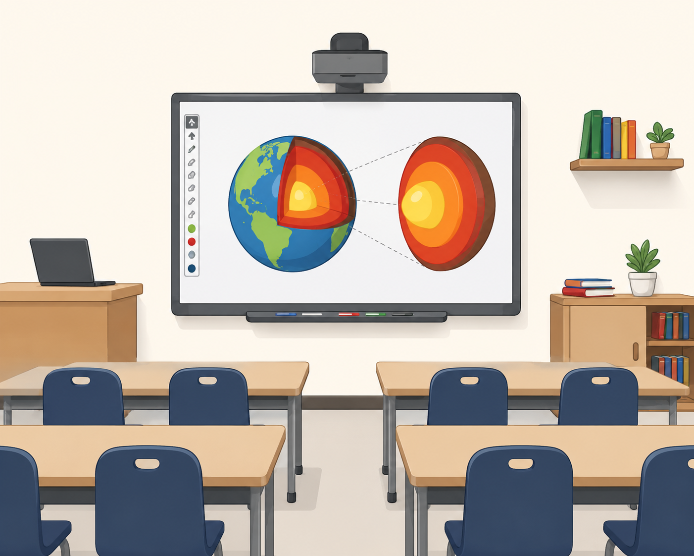 modern smart classroom displaying lesson content on an Interactive Flat Panel..