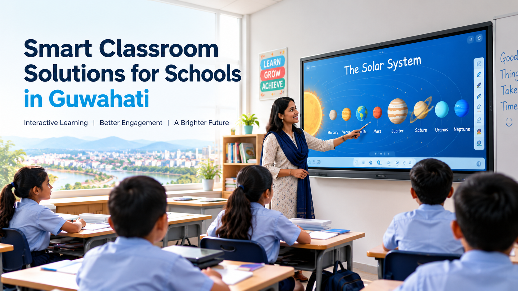 Smart classroom solutions for schools in Guwahati with an interactive flat panel